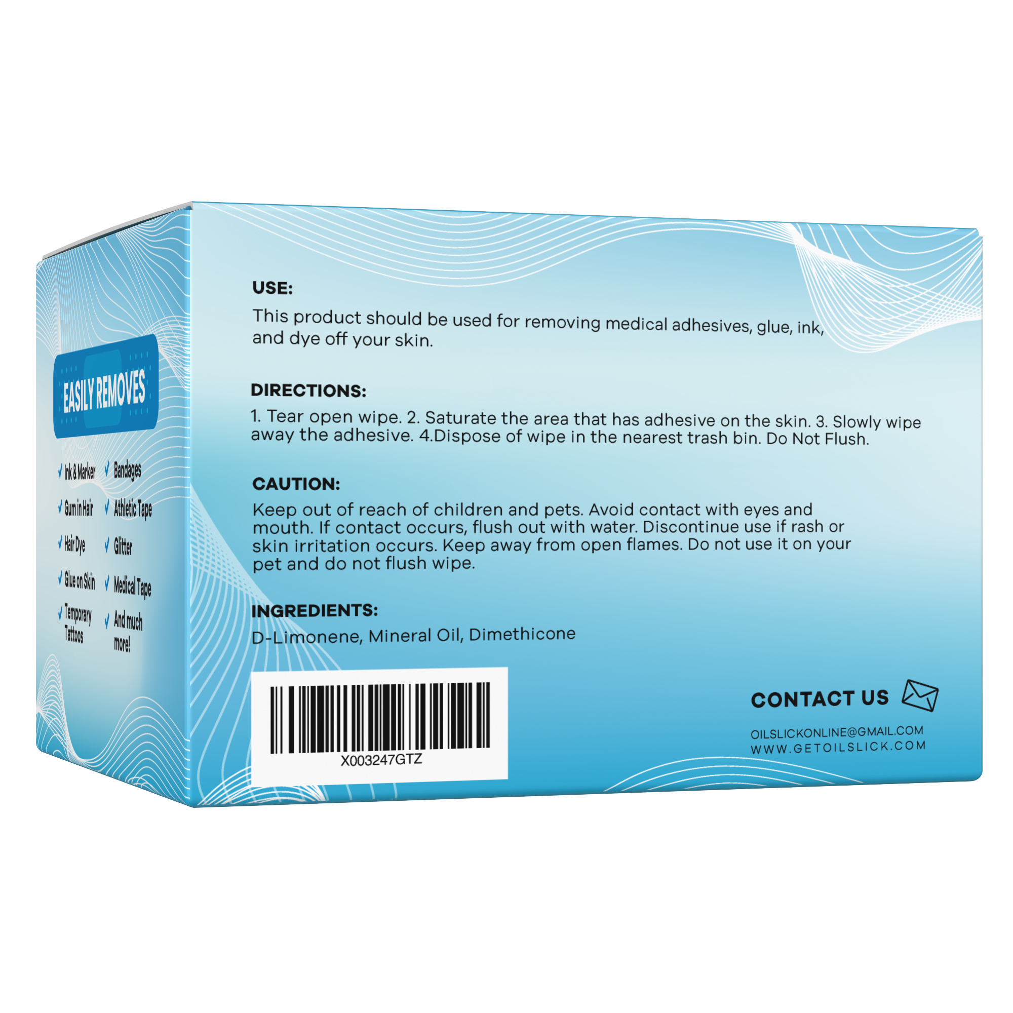 Stingless Adhesive Remover Wipes 50ct, All Natural and Safe on